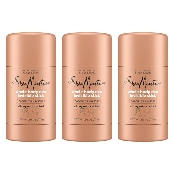 Stay fresh naturally with this 3 Pack of Shea Moisture Coconut & Hibiscus Invisible Stick Deodorant (2.6oz each). Aluminum-free and designed for odor control, its perfect for rich melanin skin.